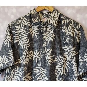 GO BAREFOOT Hawaiian Shirt Pullover Reverse Print Blue White Made In USA Mens XL